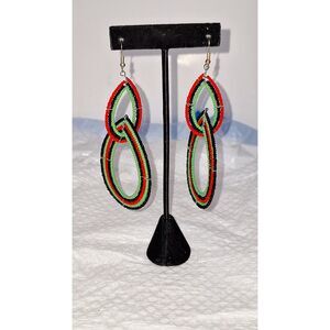 Maasai Seed Bead Funky Tribal Long Dangle Earrings Beaded Colorful Bohemian